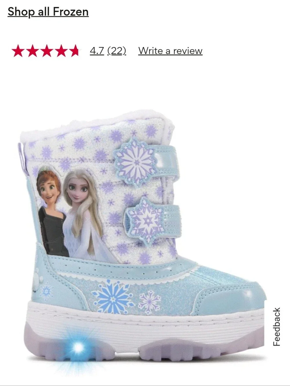Disney Frozen Light Up Snow/winter Boots- 11 Toddler